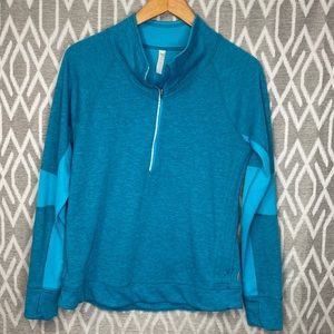 Lucy Quarter Zip Breathable Panels Teal Pullover with Thumbholes Size: M
